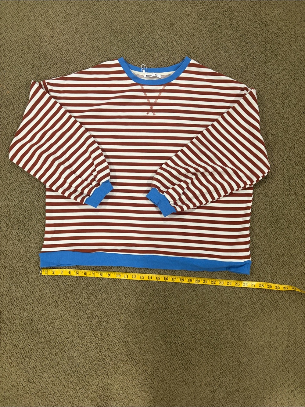 New!
UE Rust & White Striped Sweatshirt with Bright Blue Trim size XL